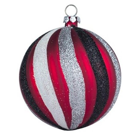 WINTERLAND Winterland WL-ORN-70-SWL-RBK 275 in.Swirl Ball Ornament Red & Black - Pack of 4 WL-ORN-70-SWL-RBK